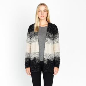 2/$30 Dainty Hooligan Fluffy Knit Colorblock Open Cardigan B&W #A0376 TRB2